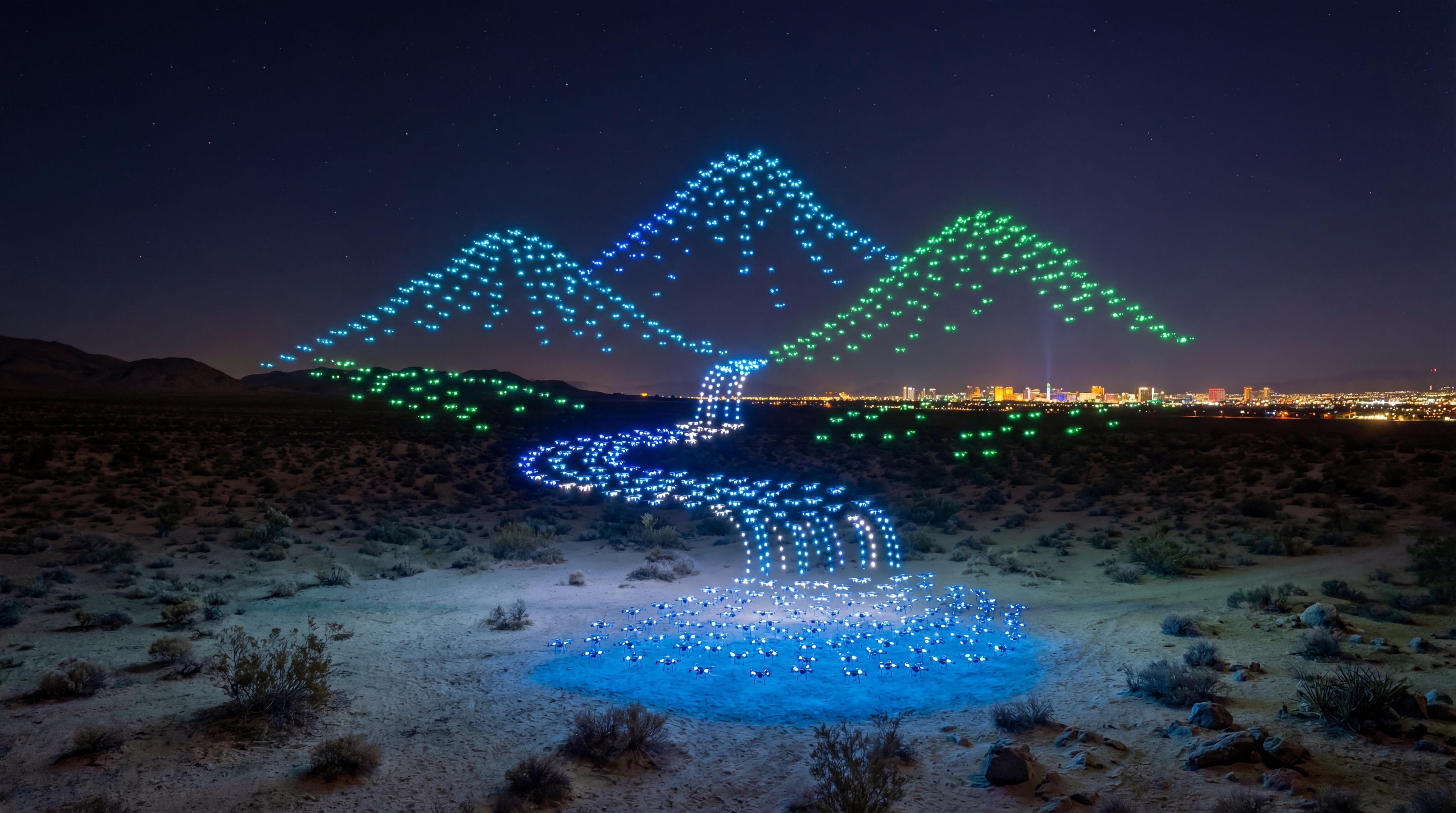 Blue Mountains of Jamaica rendered as a drone light formation