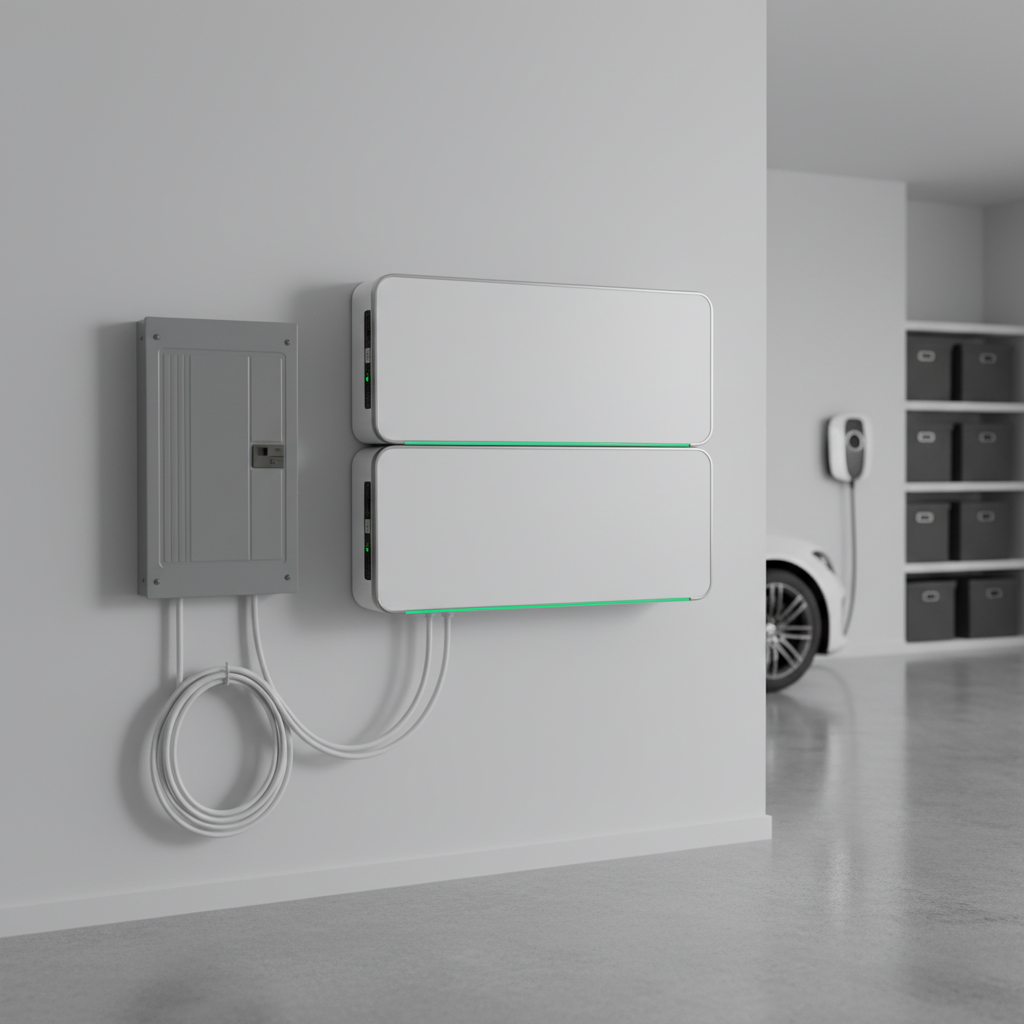 Paladin Power stackable home battery energy storage system installed in a residential garage