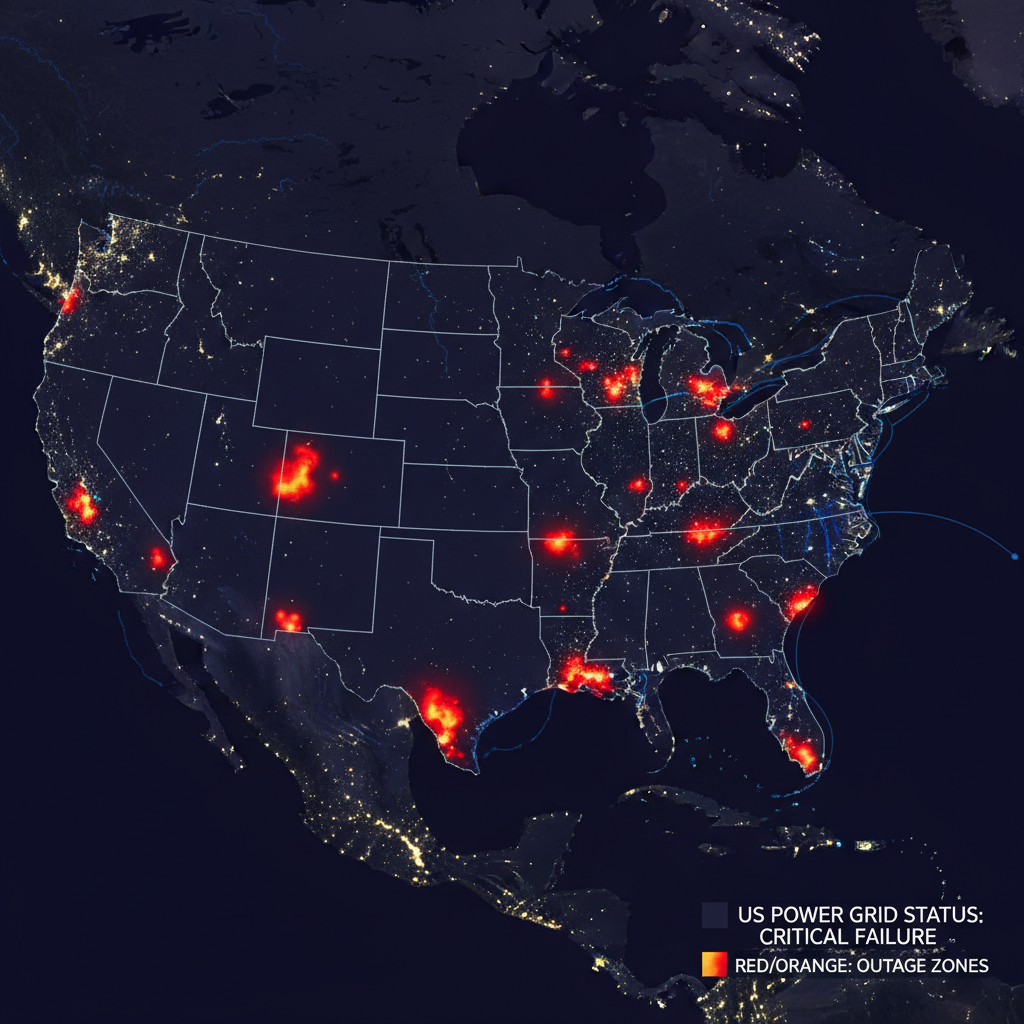 U.S. power outage map showing grid failure hotspots